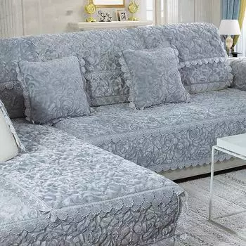 Зимний толстый чехол для дивана с розами, плюшевый чехол для дивана с кружевной кромкой, полотенце для дивана, чехлы для гостиной, нескользящие универсальные коврики для диванных подушек 50x70cm 1pcs