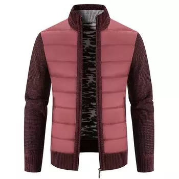 Зимний толстый флисовый кардиган, мужской теплый свитер, модный лоскутный мужской вязаный свитер, куртки, повседневный трикотаж, верхняя одежда для мужчин M вино красного