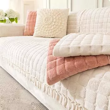 Зимний толстый клетчатый плюшевый чехол для дивана, теплые бархатные нескользящие подушки, фланелевые чехлы для гостиной, универсальный подлокотник, заднее полотенце 70x70cm 1pcs