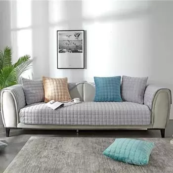 Зимний толстый клетчатый плюшевый чехол для дивана, теплые бархатные нескользящие подушки, фланелевые чехлы для гостиной, универсальный подлокотник, заднее полотенце 70x70cm