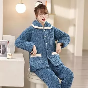Зимний толстый пижамный комплект для женщин, теплая одежда для сна, свободная пижама, домашняя одежда, фланелевая женская пижама, домашняя одежда, брючный костюм M