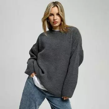 Зимний толстый пуловер женский свободный повседневный вязаный женский свитер трикотаж свитер большого размера женский водолазка джемпер с длинным рукавом M темно-серого