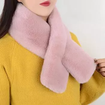 Зимний толстый пушистый шарф, женский комплект из имитации меха кролика рекса, шарф Джокер, теплый плюшевый меховой воротник с крестиком. розовый