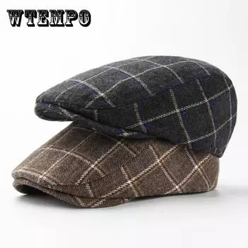 Зимний толстый шерстяной теплый берет мужской британский клетчатый берет-утиный нос женская повседневная шляпа экспедитора Baret Chapeau Bere Adjustable