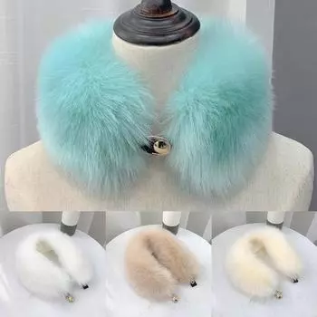Зимний толстый теплый мех лисы, аксессуары для одежды, воротник из искусственного плюша с пуговицами, утолщенный теплый шарф из искусственного меха лисы с пуговицами, шарф из искусственного меха на голову синий