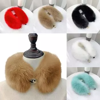 Зимний толстый теплый мех лисы, аксессуары для одежды, воротник из искусственного плюша с пуговицами, утолщенный теплый шарф из искусственного меха лисы с пуговицами, шарф из искусственного меха на голову хаки
