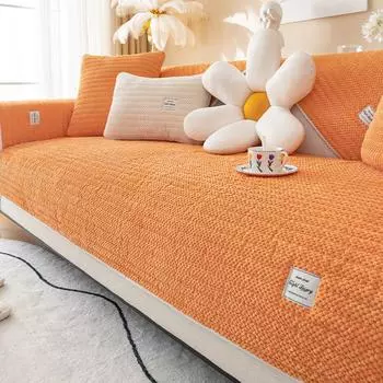 Зимний толстый теплый плюшевый стеганый чехол для дивана Современный прочный бархат ягненка нескользящее полотенце для дивана супер мягкий теплый чехол для дивана L-образной формы 45cm pillowcase 1pcs зелёный