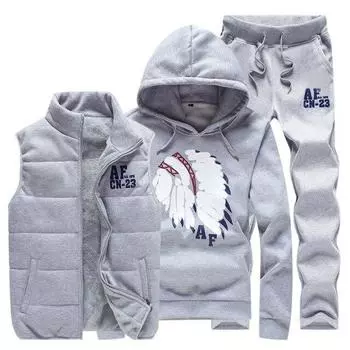 Зимний толстый теплый спортивный костюм для мужского комплекта с принтом, комплект из 3 предметов, повседневный мужской спортивный костюм, одежда