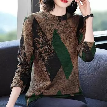 Зимний топ для мам среднего и пожилого возраста, женский однотонный принт, полувысокий ворот, длинный рукав, тонкий теплый пуловер, повседневные топы XXXXXL зелёный