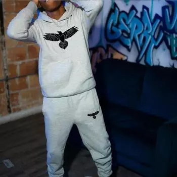 Зимний трансграничный хит продаж, мужской свободный повседневный уличный тренд в стиле хип-хоп, модный комплект с плюшевой и толстой толстовкой с капюшоном S фиолетовый