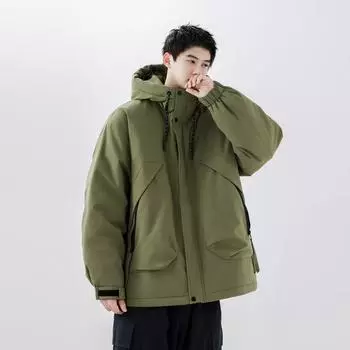 Зимний тренд большой карман меховой воротник капюшон пуховик мужской бренд Tide утолщенный M