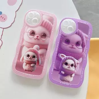 Зимний тренд с рисунком кроликов, мягкий чехол из ТПУ, модный чехол для телефона для iPhone, Samsung Vivo, Xiaomi Oppo vivo Y200 фиолетовый