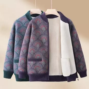 Зимний трикотаж для пожилых людей Осенние свободные топы для мам среднего возраста Плюс утолщенные бархатные осенние и зимние свитера-куртки XXXXL красный