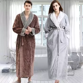 Зимний удлиненный фланелевый банный халат для влюбленных, теплый халат для женщин и мужчин, банный халат из кораллового флиса, большой размер, одежда для сна для невесты, толстый M