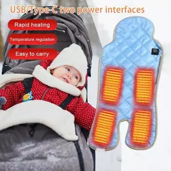 Зимний USB-коврик с подогревом, теплая подушка для детской коляски, универсальная подушка для детского сиденья, для детского обеденного стульчика, коляски EssentialSupplies синий