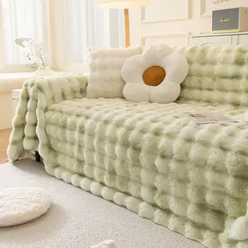 Зимний утепленный чехол для дивана с кроликом, теплые подушки, кожаная Г-образная спинка дивана, подлокотники, нескользящие чехлы для диванов в гостиной 70x70cm 1pcs серый