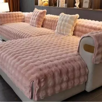 Зимний утепленный диван-полотенце, однотонный плюшевый диван с кроликом, угловая подушка, мягкие чехлы для гостиной, скандинавский декор, чехол для дивана 70x70cm 1pcs