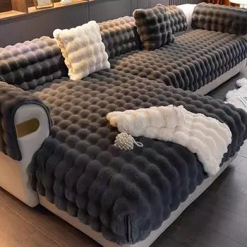 Зимний утепленный диван-полотенце, однотонный плюшевый диван с кроликом, угловая подушка, мягкие чехлы для гостиной, скандинавский декор, чехол для дивана 70*70cm
