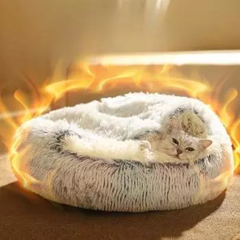 Зимний утепленный полузакрытый домик для собак, домик для домашних животных, который можно разобрать и постирать, палатка для кошек, кровать для собак с чехлом, длинное меховое гнездо S 40*40