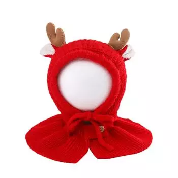 Зимний утепленный теплый шарф-шапка для маленьких девочек, рождественские шапки с рогами, ветрозащитные детские вязаные ушанки с капюшоном, аксессуары для детской одежды