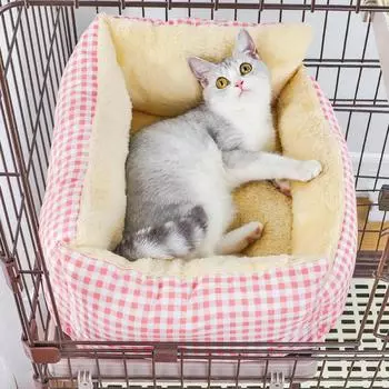 Зимний утолщенный бархатный теплый коврик для клетки для кошек, ограждение для клетки для кошек, которое можно связать и закрепить с помощью веревки, гнездо для домашних животных XS 40*20 cm