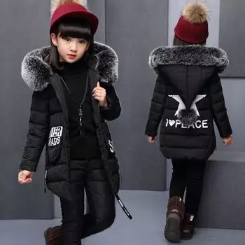 Зимний утолщенный бархатный теплый однотонный костюм-тройка для девочек 160 чёрный