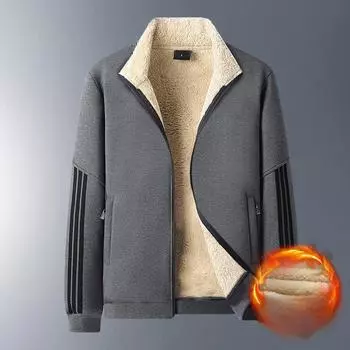 Зимний утолщенный костюм из овечьей шерсти, мужской бархатный повседневный спортивный костюм, свободный свитер для пожилых пап, комплект из двух предметов L чёрный