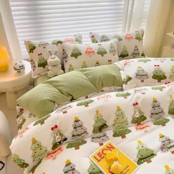 Зимний утолщенный молочный бархатный комплект из четырех предметов с принтом, маленькая свежая простыня, пододеяльник, студенческий комплект из трех предметов с героями мультфильмов 1.2m bed sheet 3pcs