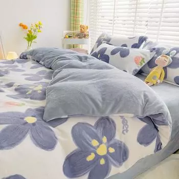 Зимний утолщенный молочный бархатный комплект из четырех предметов, двусторонний бархатный теплый коралловый бархат, постельное белье, антистатический пододеяльник 1.2m bed sheet