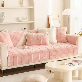 Зимний утолщенный плюшевый коврик для дивана, плюшевый кролик, прямой полосатый чехол для дивана, чехлы для дивана для гостиной, прочное противоскользящее полотенце для дивана 70x70cm 1pcs