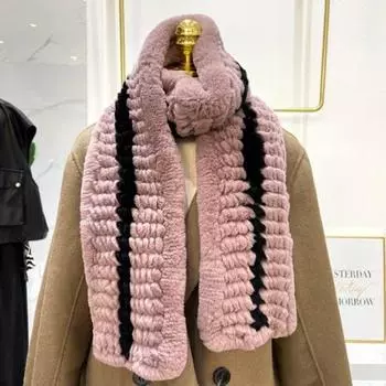 Зимний Высококачественный Женский Вязаный Шарф из Натурального Меха Кролика Рекс, Натуральные Теплые Шарфы из Меха Кролика Рекс, Женский Мягкий Шарф из Натурального Меха 160cm x 15cm