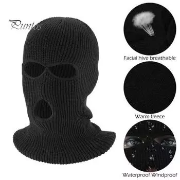 Зимний велосипедный головной убор, однотонная 3-дырочная термошапка для холодной погоды, теплая вязаная шапка для активного отдыха белый