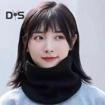 Зимний велосипедный шарф, двухслойный утеплитель для шеи, трикотажный, утолщенный, с флисовой подкладкой, эластичный, мягкий, круглый шарф, шейный платок чёрный