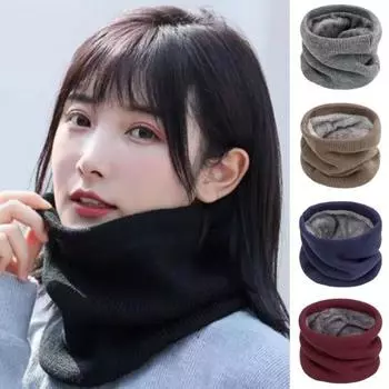 Зимний велосипедный шарф, двухслойный, утеплитель для шеи, трикотажный, утолщенный, с флисовой подкладкой, эластичный, мягкий, круглый шарф для шеи чёрный