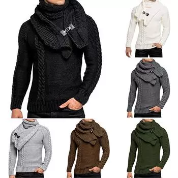 Зимний внешнеторговый мужской модный вязаный нагрудник, съемный пуловер, однотонный свитер из теста XL чёрный