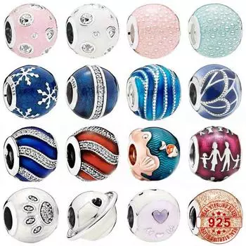 Зимний восторг, снежинка, шар, синие завитки, перламутровые мечты, Шарм S925, бусины из стерлингового серебра, подходят для браслета, ювелирные изделия своими руками