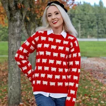 Зимний вязаный свитер с принтом альпаки, женский свободный повседневный свитер с круглым вырезом и длинным рукавом, женский модный повседневный элегантный трикотажный свитер, женский тренд 2024 года S серый