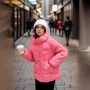 Зимний взрыв новой одежды с пуховой подкладкой из хлопка, модная короткая куртка с капюшоном с хлопковой подкладкой, утолщенная теплая куртка M розовый