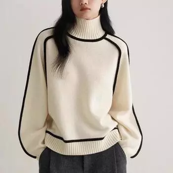 Зимний женский элегантный однотонный вязаный теплый свитер с высоким воротом и длинными рукавами S зелёный