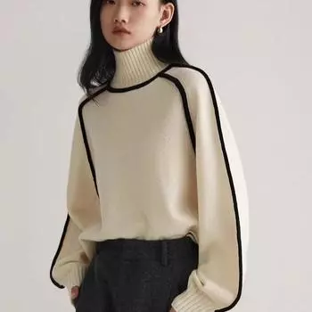 Зимний женский элегантный однотонный вязаный теплый свитер с высоким воротом и длинными рукавами S зелёный