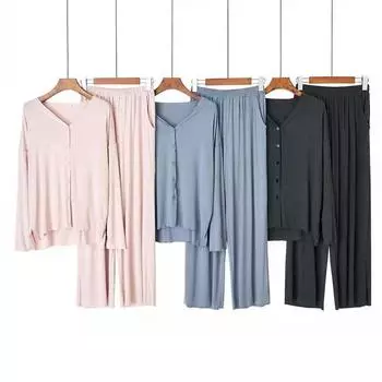 Зимний женский домашний костюм из 2 предметов, весенне-осенний комплект пижам с длинным рукавом, свободный мягкий кардиган, одежда для сна, одежда для отдыха One Size