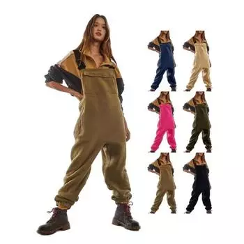 Зимний женский комбинезон Tooling, флисовый комбинезон, брюки с пряжкой-рюкзаком XXL чёрный