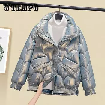 Зимний женский короткий пуховик женский теплый однотонный свободный хлопковый пальто большого размера XXL бежевый