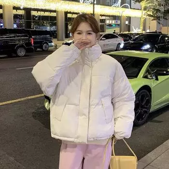 Зимний женский летний комплект с воротником-стойкой, новая утепленная хлопковая одежда, свободная хлопковая одежда, одежда для хлеба, студенческий прилив M белый