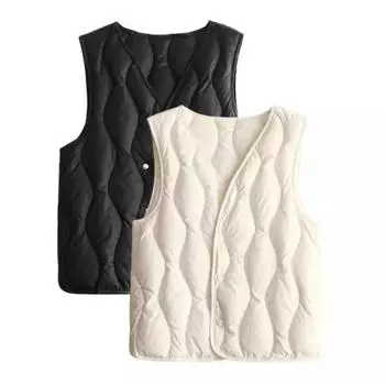 Зимний женский многослойный жилет, пальто с застежкой на пуговицы, с V-образным вырезом, без рукавов, однотонный, с защитой от ударов, сохраняющий тепло, уличный пуховый жилет S чёрный