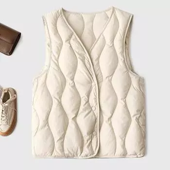 Зимний женский многослойный жилет, пальто с застежкой на пуговицы, с V-образным вырезом, без рукавов, однотонный, с защитой от ударов, сохраняющий тепло, уличный пуховый жилет M чёрный