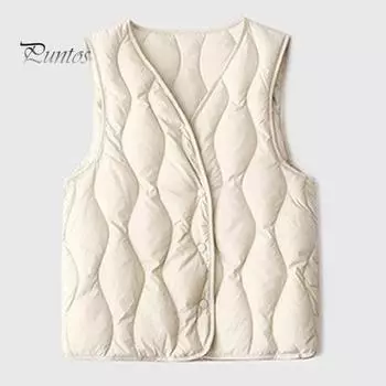 Зимний женский многослойный жилет, пальто с застежкой на пуговицы, с V-образным вырезом, без рукавов, однотонный, с защитой от ударов, сохраняющий тепло, уличный пуховый жилет S абрикосовый