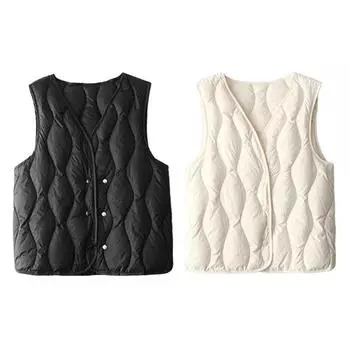 Зимний женский многослойный жилет, пальто с застежкой на пуговицы, с V-образным вырезом, без рукавов, однотонный, с защитой от ударов, сохраняющий тепло, уличный пуховый жилет S абрикосовый