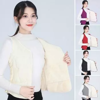 Зимний женский многослойный жилет, пальто, тонкий, с застежкой на пуговицы, с V-образным вырезом, без рукавов, однотонный, ветрозащитный, сохраняющий тепло, уличный пуховик M пурпурно красный