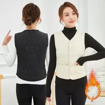 Зимний женский многослойный жилет, пальто, тонкий, с застежкой на пуговицы, с V-образным вырезом, без рукавов, однотонный, ветрозащитный, сохраняющий тепло, уличный пуховик M пурпурно красный